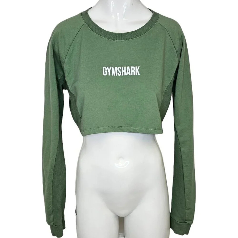 Gymshark Womens Long Sleeve Crop Shirt Size Small Green Sweatshirt  Athletic